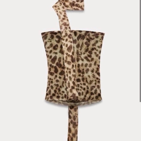 Leopard Print Ruched Tube Top - Picture 2 of 3